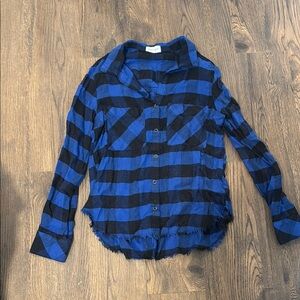 Bella Dahl Blue and Black Plaid Button-Up Shirt